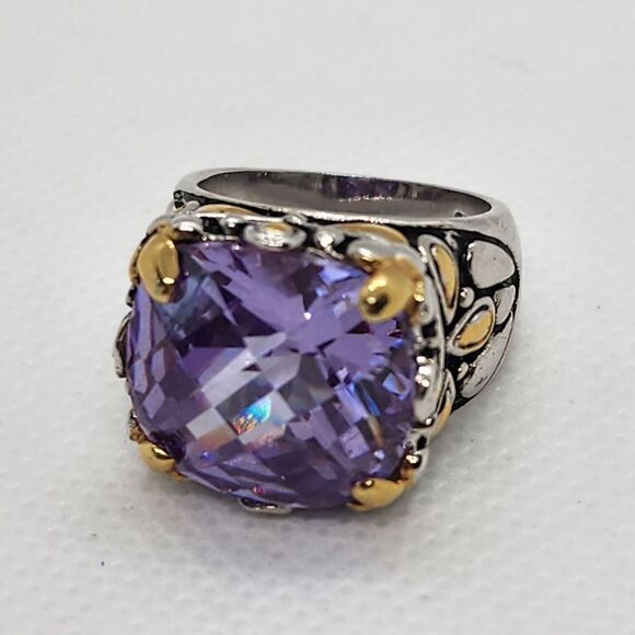 18K GE Silver, Gold, & Purple Crystal Ring (4.5) - Picture 6 of 9